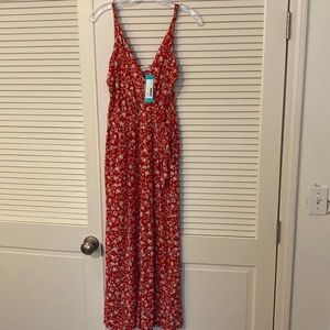 Red floral jumpsuit, new with tags